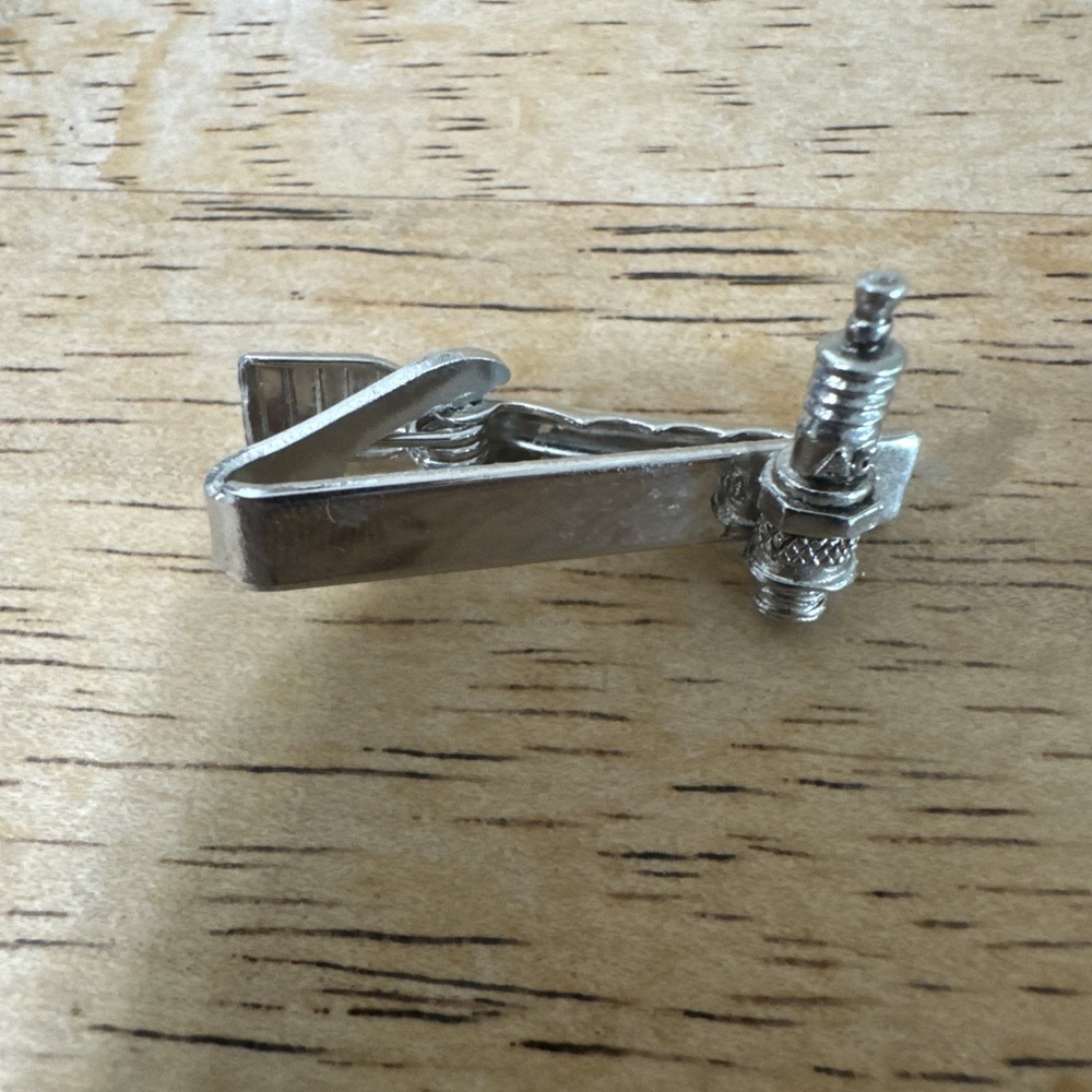 Vintage TIE BAR CLIP CLASP STAY Silver Tone AC Delco Spark Plug